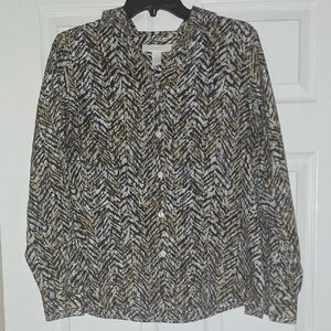 Chico's Black, Cream & Tan Patterned Button-Front Blouse